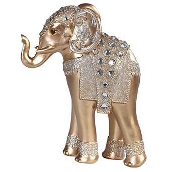 FC Design 9"H Standing Elephant with Gem Statue Slim Elephant in Gold and Silver Feng Shui Decoration Figurine Home Room Decor