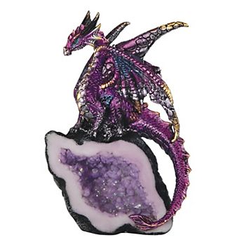 FC Design 5.5"H Purple Dragon Guarding Faux Crystal Cave Statue Fantasy Decoration Figurine Home Room Decor