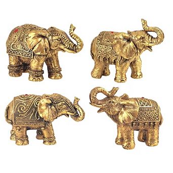 FC Design 4 pc Gold Miniature Thai Elephant in Different Poses 3"H Statue Decoration Figurine Set Home Room Decor