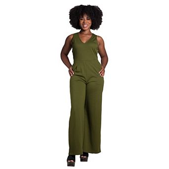 Poetic Justice Women's Sleeveless V-Neck Wide Leg Jumsuit