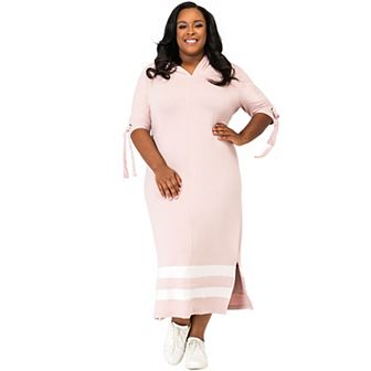 Poetic Justice Plus Size Curvy Women's Cut Out Tie-Sleeve Hoodie Maxi Dress