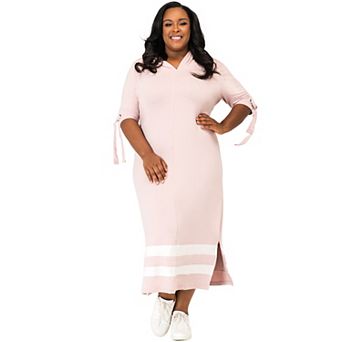 Poetic Justice Plus Size Curvy Women's Cut Out Tie-Sleeve Hoodie Maxi Dress