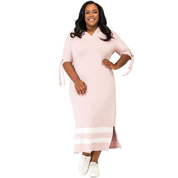 Poetic Justice Plus Size Curvy Women s Cut Out Tie Sleeve Hoodie Maxi Dress