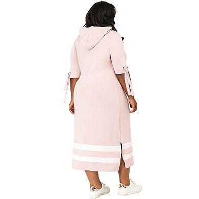 Poetic Justice Plus Size Curvy Women's Cut Out Tie-Sleeve Hoodie Maxi Dress