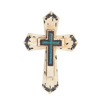 FC Design 15.75"H Beige Wooden Cross Wall Decor