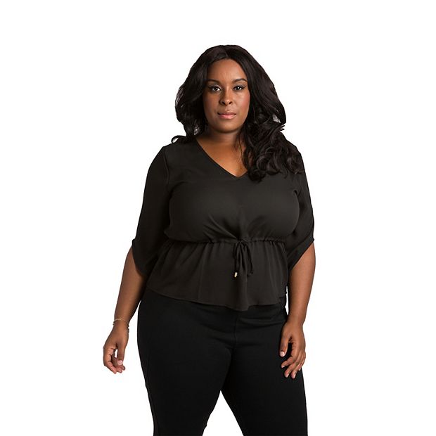 Poetic Justice Plus Size Curvy Women's Chiffon Drawstring Pullover Top