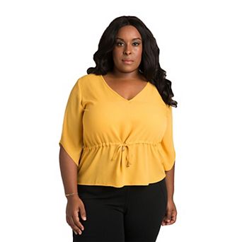 Poetic Justice Plus Size Curvy Women's Chiffon Drawstring Pullover Top