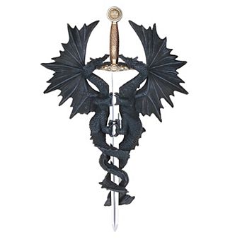 FC Design 14.5"H 2 Black Dragon with Sword Wall Plaque Décor Figurine