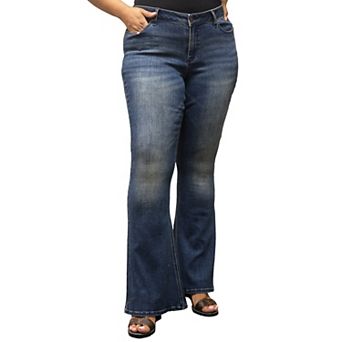 Poetic Justice Plus Size Women's Curvy Fit Stretch Denim Distressed Flare Jeans