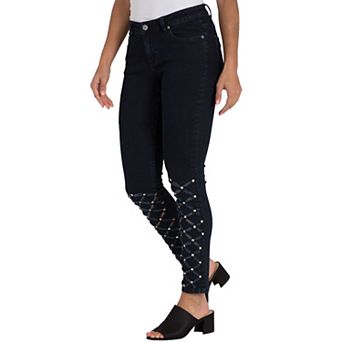 Poetic Justice Women's Curvy Fit Laser Cut Studded Cropped Ankle Jeans
