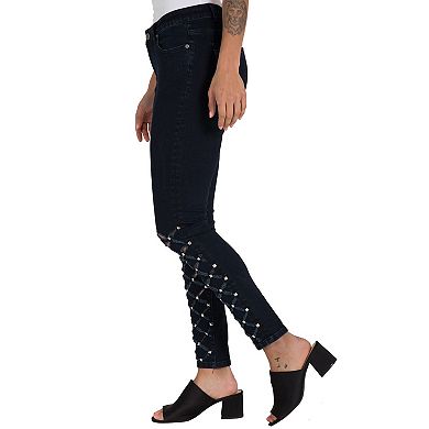 Poetic Justice Women's Curvy Fit Laser Cut Studded Cropped Ankle Jeans