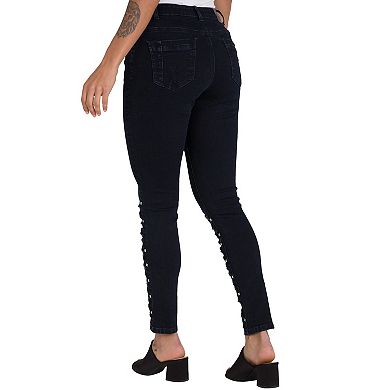 Poetic Justice Women's Curvy Fit Laser Cut Studded Cropped Ankle Jeans