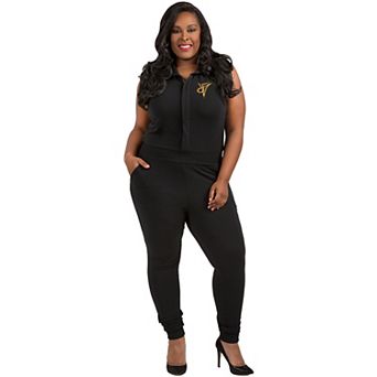 Poetic Justice Plus Size Curvy Women's Sleeveless Stretch Collared Jumpsuit