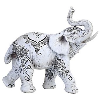 FC Design 7"W Decorative Trunk Up Black and White Thai Elephant Statue Feng Shui Decoration Figurine Home Room Decor