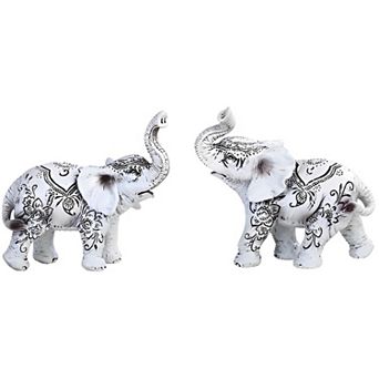 FC Design 2 pc Miniature White Elephant with Tattoo 3.5"H Statue Decoration Figurine Set Home Room Decor