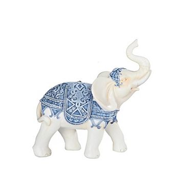 FC Design 6"H Blue and White Thai Elephant Statue Feng Shui Decoration Religious Figurine Home Room Decor