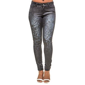 Poetic Justice Women's Curvy Fit Coated Stretch Twill Animal Print Jeans