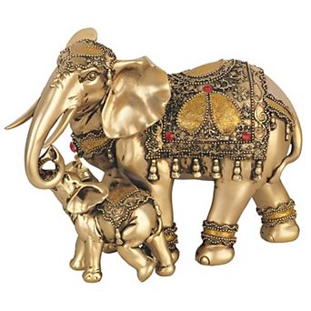 FC Design 6.5"H Brass Color Thai Elephant with Calf Statue Feng Shui Decoration Religious Figurine Home Room Decor