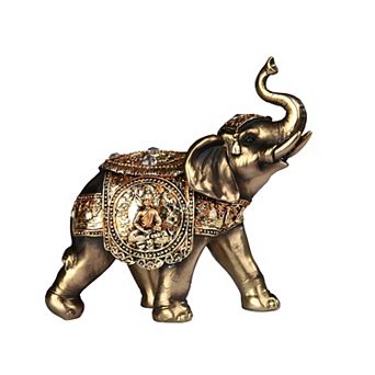 FC Design 7"W Brass Color Thai Elephant with Trunk Up Statue Feng Shui Decoration Religious Figurine Home Room Decor