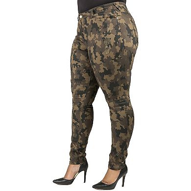 Poetic Justice Plus Size Tall Women's Curvy Fit Camo Destroyed Skinny Jeans