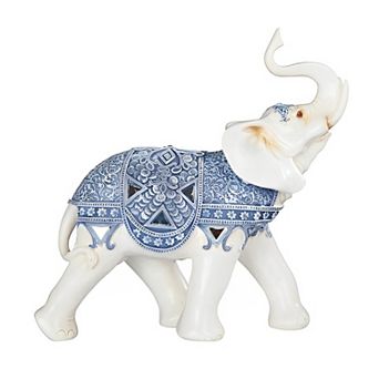 FC Design 12.5"H Blue and White Thai Elephant Statue Feng Shui Decoration Religious Figurine Sculpture Home Room Decor