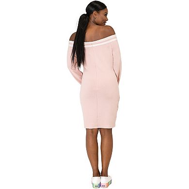 Poetic Justice Curvy Women's Atheletic Stripe Off-The-Shoulder Knee-Length Dress