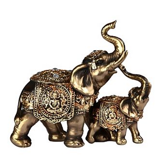 FC Design 6"W Gold Thai Elephant and Baby with Trunk Up Statue Feng Shui Decoration Religious Figurine Home Room Decor