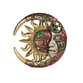 FC Design 8"H Mosaic Celestial Red and Gold Sun and Moon Face Hanging Wall Decor