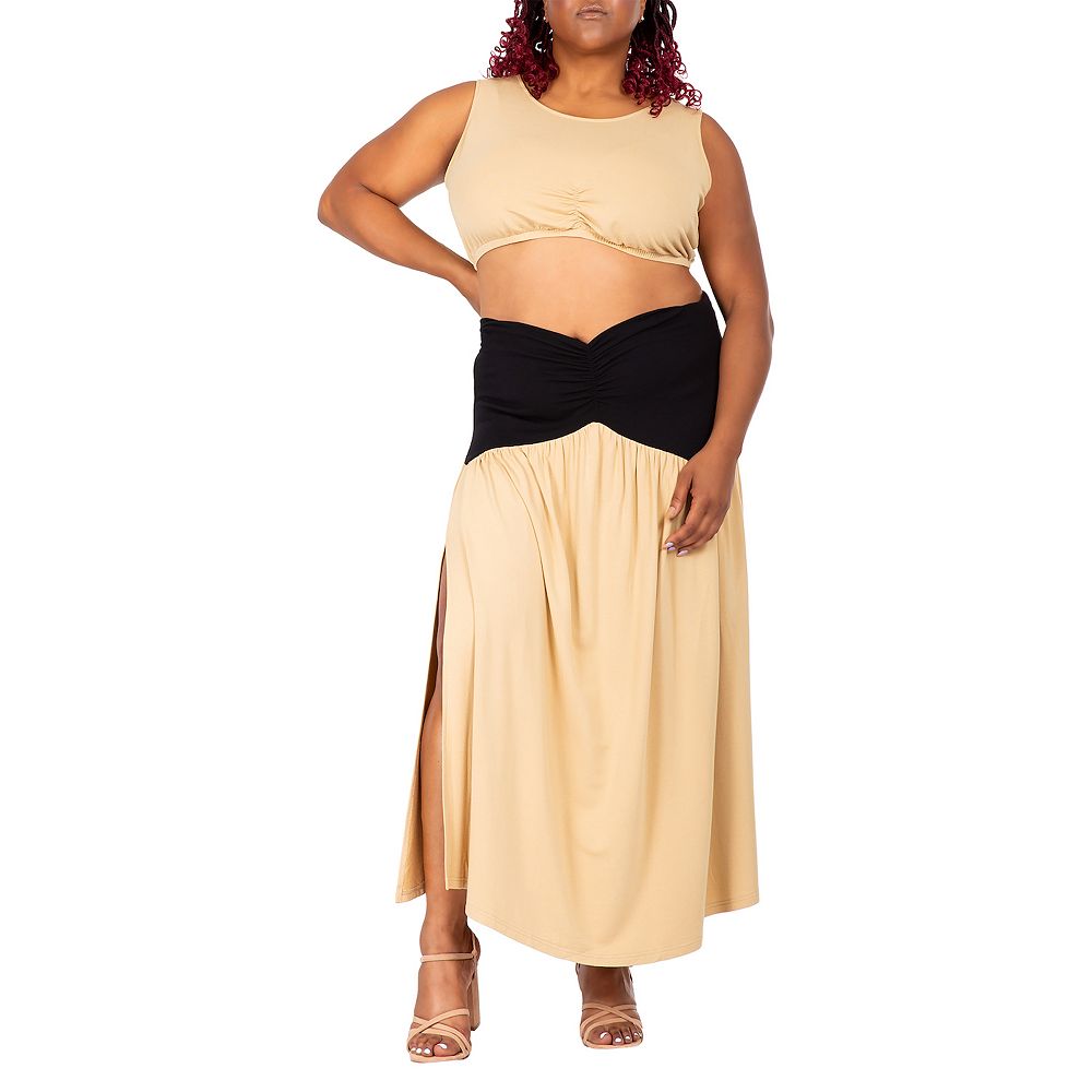 Poetic Justice Women's Plus Size V Waist A Line Side Slit Flared