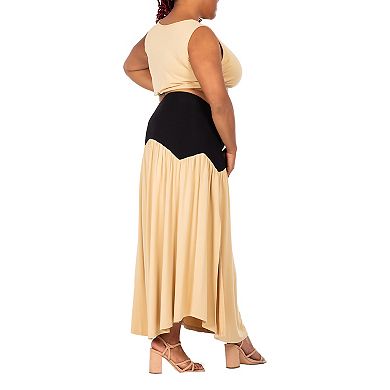 Poetic Justice Women's Plus Size V Waist A Line Side Slit Flared Maxi Skirt