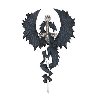 FC Design 12"H Black Dragon with Sword Wall Plaque Décor Figurine