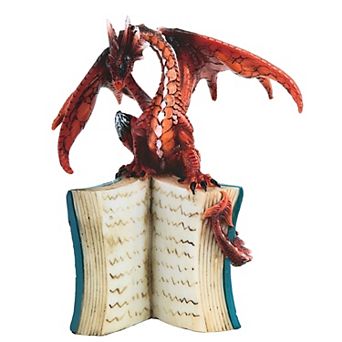 FC Design 6"H Red/Orange Volcano Dragon Standing on an Open Books Statue Fantasy Decoration Figurine Home Room Decor
