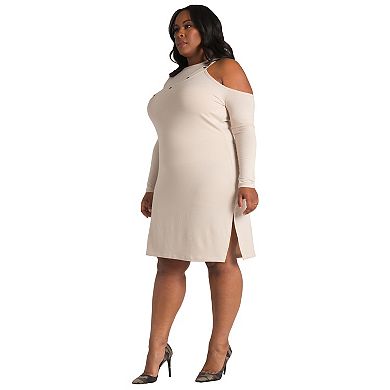 Poetic Justice Plus Size Curvy Women's Asymmetric Cold Shoulder Knee-Length Dress With Grommet