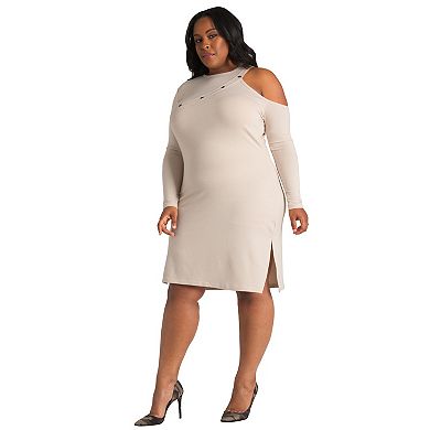 Poetic Justice Plus Size Curvy Women's Asymmetric Cold Shoulder Knee-Length Dress With Grommet