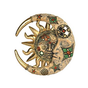 FC Design 8"H Mosaic Celestial Gold Crescent Moon and Sun Wall Decor