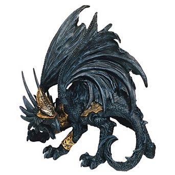 FC Design 8"H Black Dragon with Golden Mask and Armor Statue Fantasy Decoration Figurine Home Room Decor