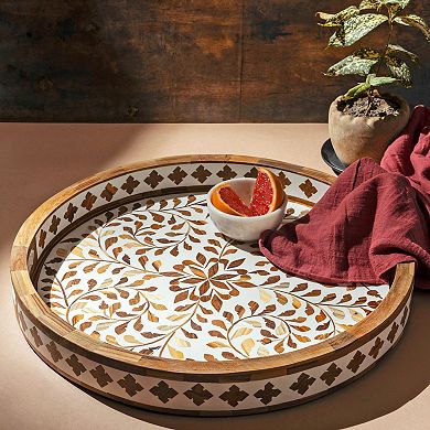 Jodhpur Wood Inlay Decorative Tray, Brown