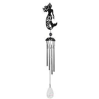 FC Design 25" Long Metal Black Mermaid Silhouette Wind Chime Perfect Gifts for Holiday Patio Garden Decor