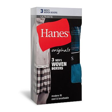 Hanes Originals Ultimate 3-Pack Men's Cotton Stretch Woven Boxer Underwear