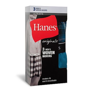 Men's Hanes® Originals Ultimate 3-Pack Woven Plaid Boxers