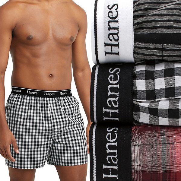 Hanes Originals Men’s Woven Boxer Underwear, Moisture Wicking, 3-Pack