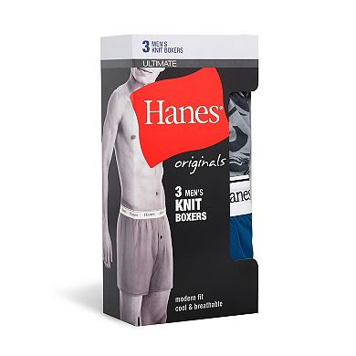 Men's Hanes® Originals Ultimate 3-Pack Knit Moisture-Wicking Stretch Cotton Boxers