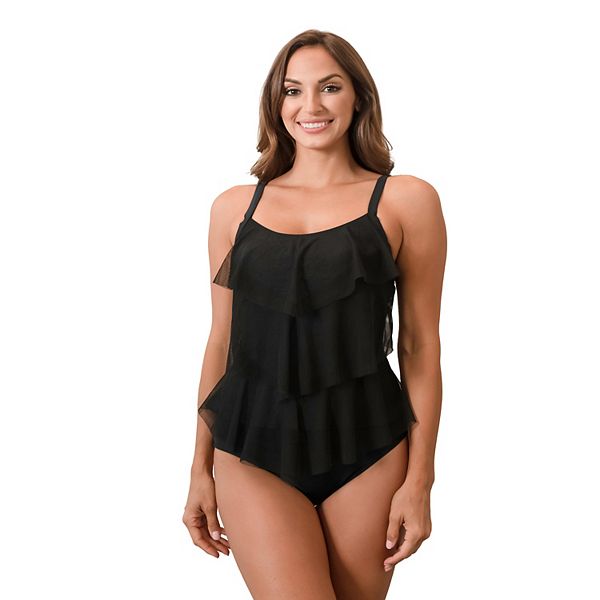 Women's Del Raya Women's 3-Tier Ruffle Mesh Tankini Top