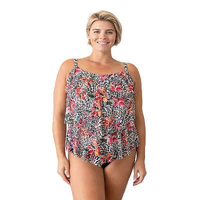 Plus Size Del Raya 3 Tier Ruffle Mesh Tankini Top