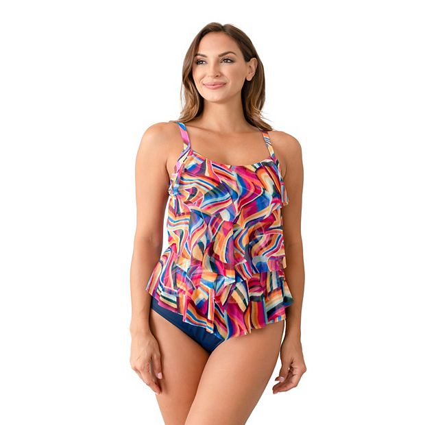 Women's Del Raya Sail Away 3-Tier Ruffle Mesh Tankini Top