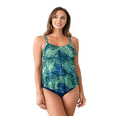 Plus Size Draped Tier Mesh Tankini Top in Iridescent Blooms – Mazu