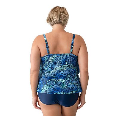Plus Size Del Raya Asymmetrical 3-Tier Mesh Tankini Top