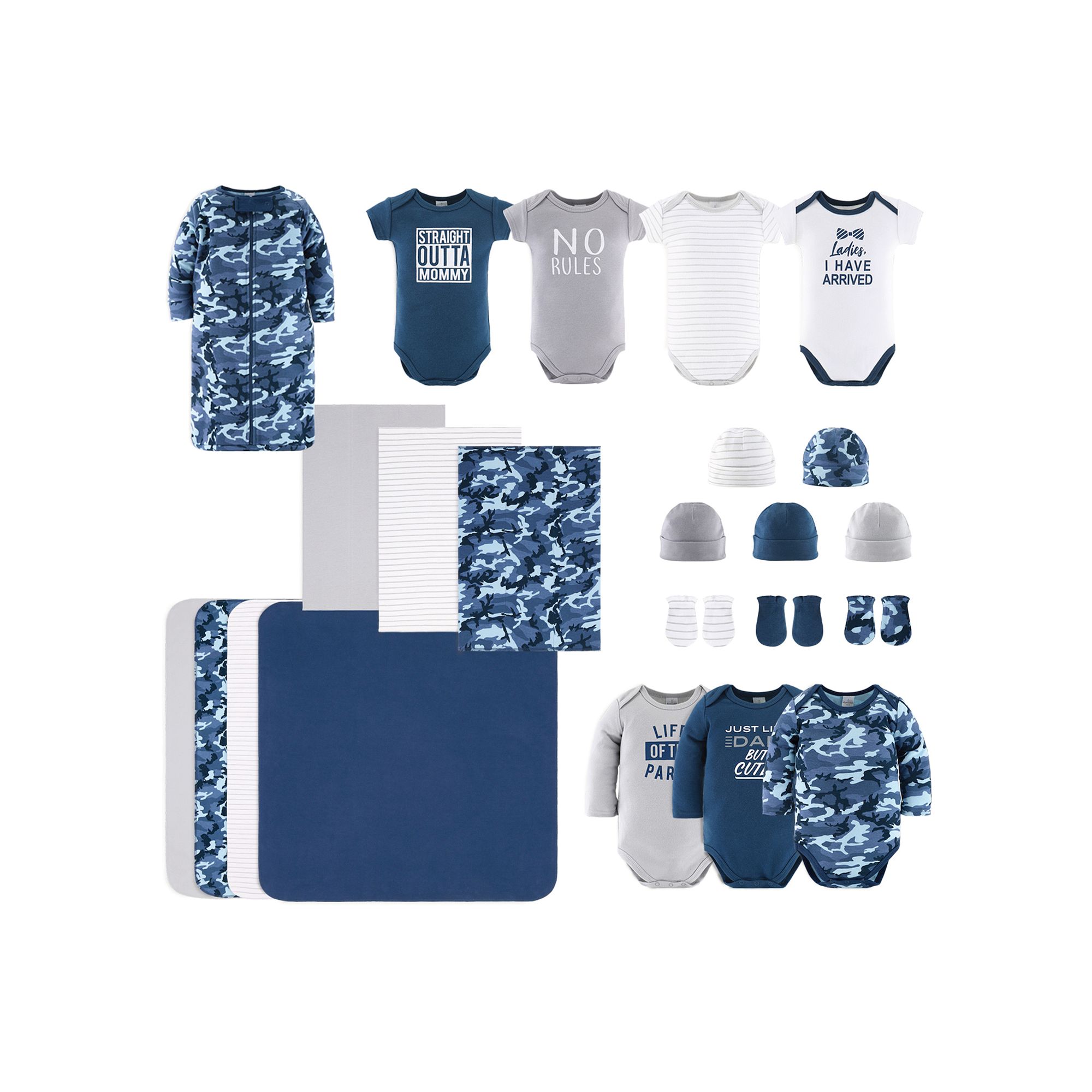 The Peanutshell 23-Piece Baby Gift Set, Boys, Size: 0-3 Months, Blue Camo