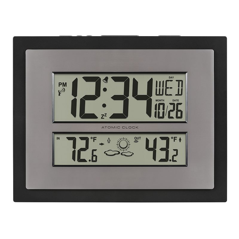 la crosse technology atomic digital black & silver contemporary clock  512-65937-int