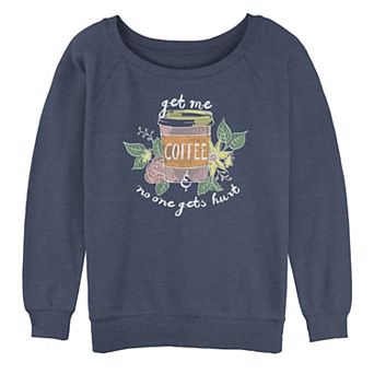 Juniors' Get Me Coffee No One Gets Hurt Sketch Cup Oversized Graphic Sweatshirt